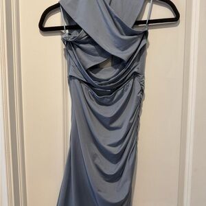 superdown Dusty Blue Strapless Draped Evening Dress
